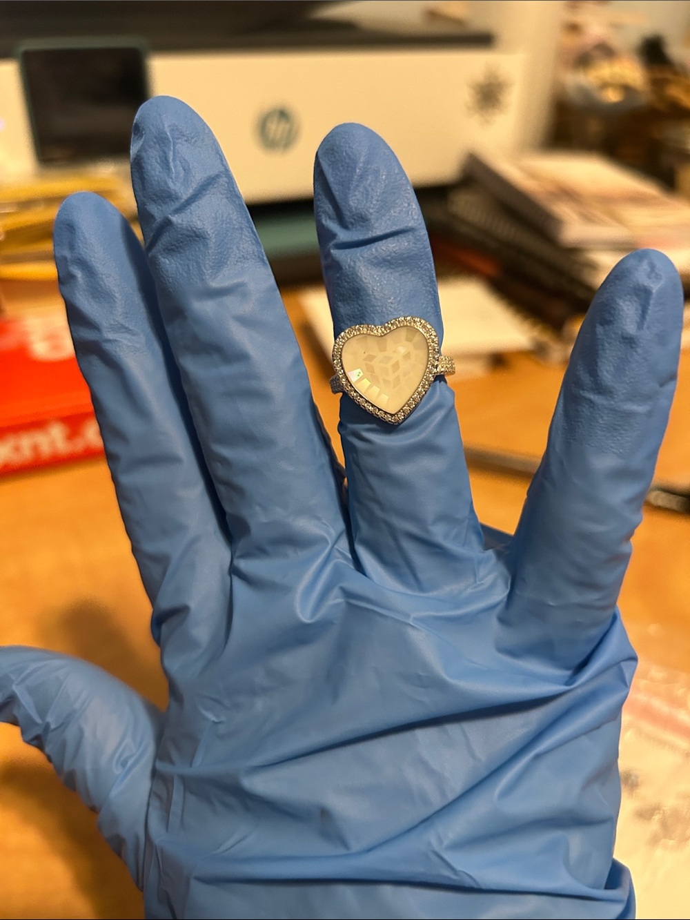 Heart shaped mother of pearl ring size 7